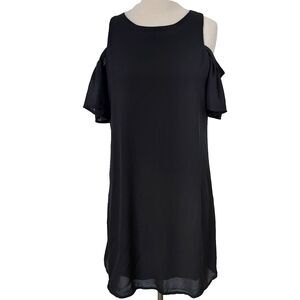 City Streets Dress Flowy Cold Shoulder Womens Size 8 Lined Keyhole Solid Black